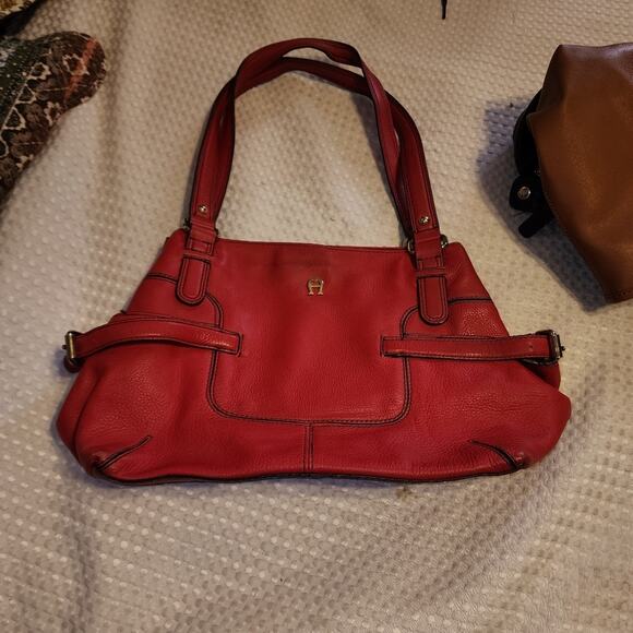 ETIENNE AIGNER EUC CHERRY RED LEATHER SATCHEL BAG - Picture 1 of 8